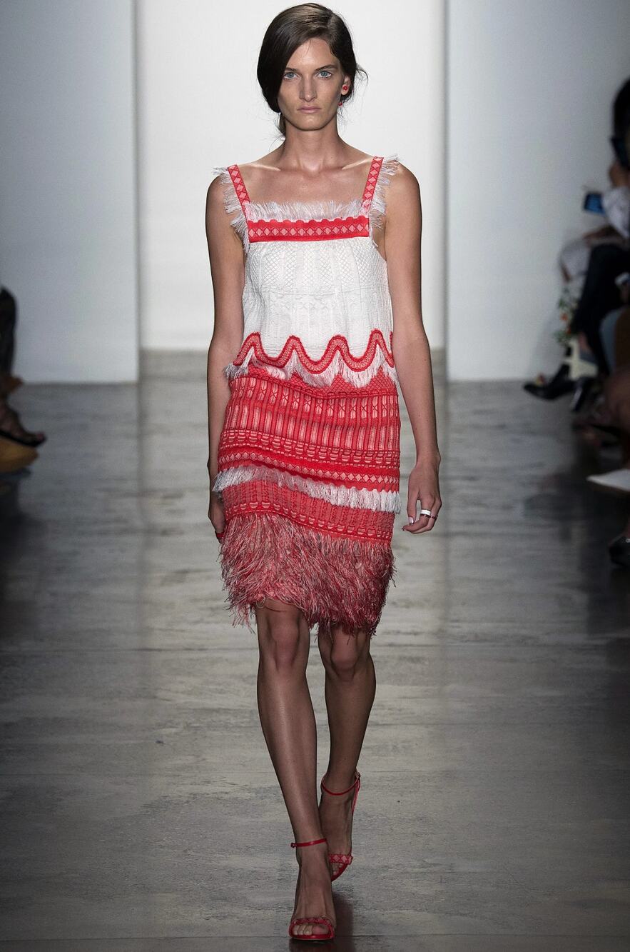 NEW Jonathan Simkhai Scaffold Dress Womens 0 Red and White Fringe Runway 2016